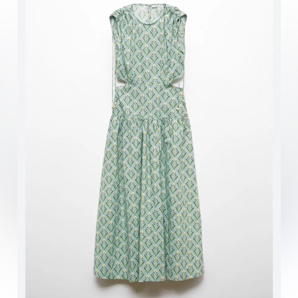 Mango Green Printed Sleeveless Dress